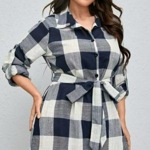 Plaid Button-Up Belted Shirt Dress